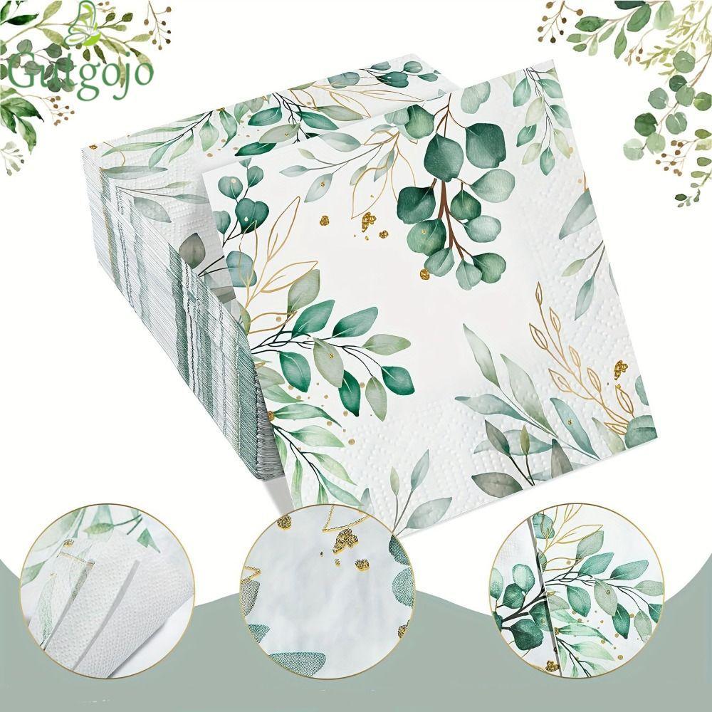 GUTGOJO 40 Khăn Giấy Bạch Đàn, Khăn Giấy Đảng In Cây Xanh Dùng Một Lần, Hộ Gia Đình 33 * 33cm Hấp Th