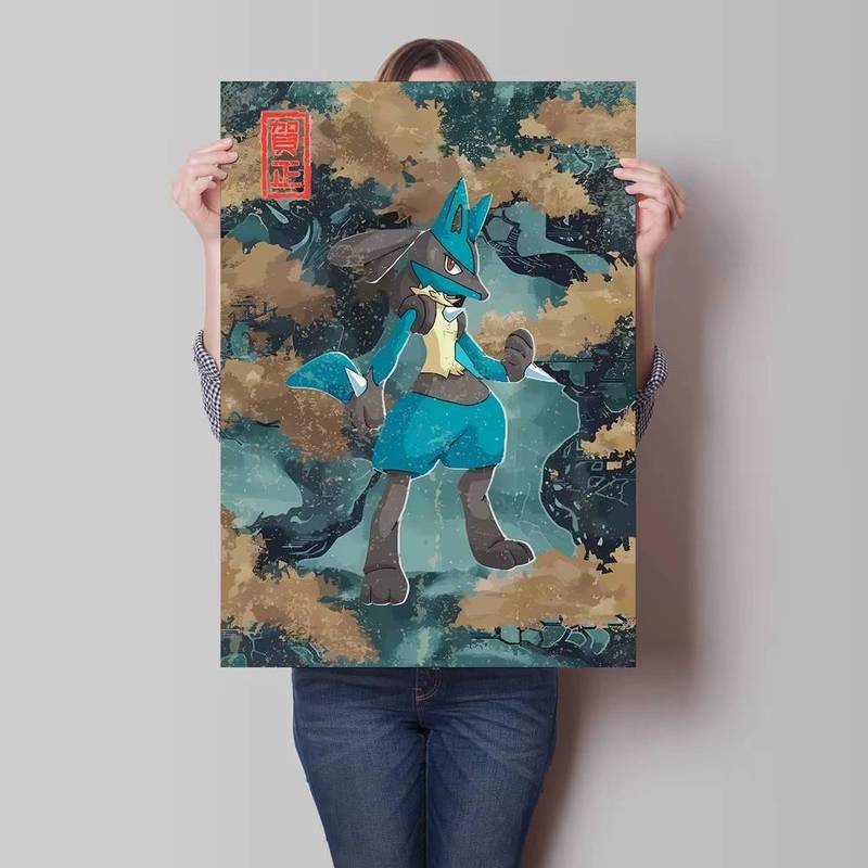 Ukiyo-e Phong Cách Nhật Bản Pokemon Canvas Treo Tường Nghệ Thuật Không Khung Chống Thấm Nước Lucario