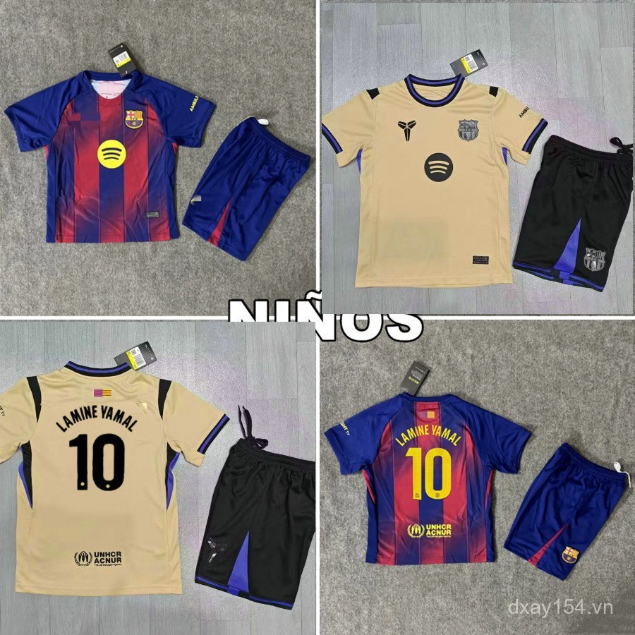 Bộ đồ trẻ em 25 / 26 Barcelona Sân khách Bộ áo bóng đá trẻ em 2025 2026 LAMINE YAMAL # 10 Áo tùy chỉ