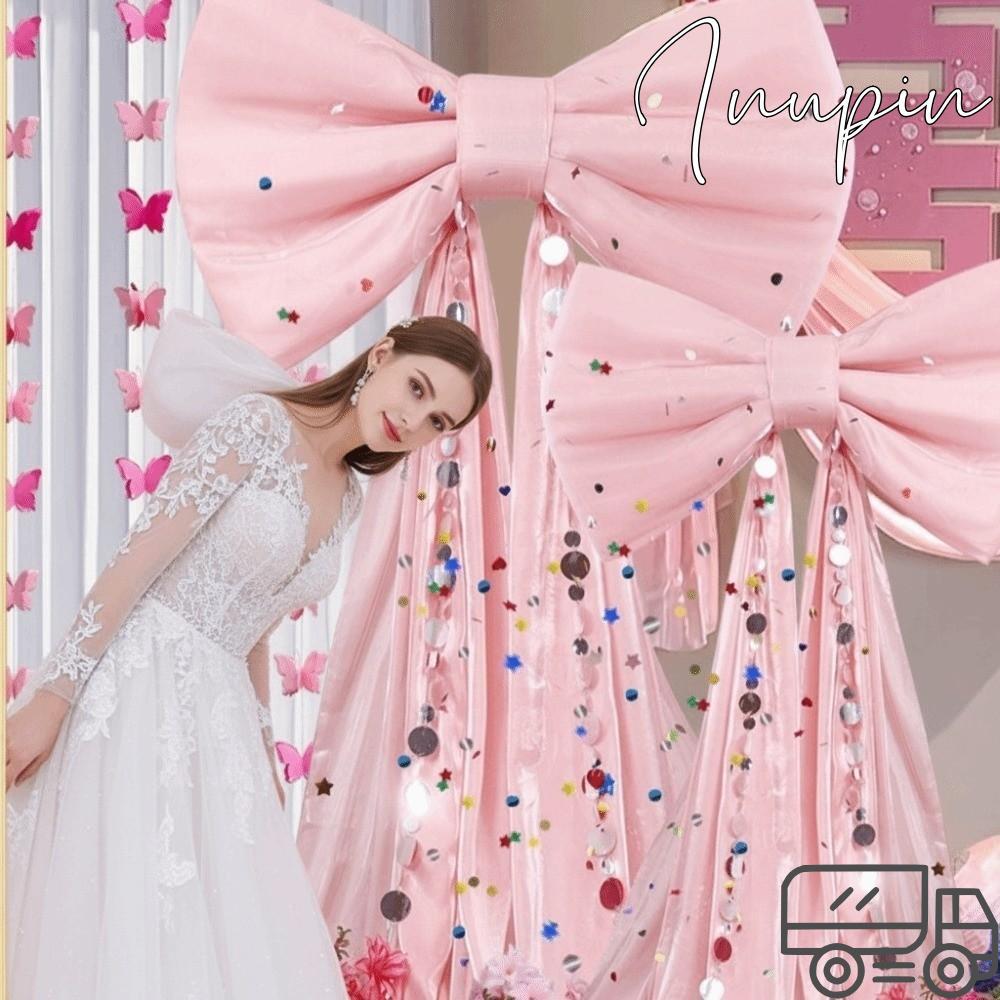 INUPIN Nơ Trang Trí Tường, Màu Hồng Iridescent Wine Red B Giant Bow Wall Backdrop, Drift strip 3 mét