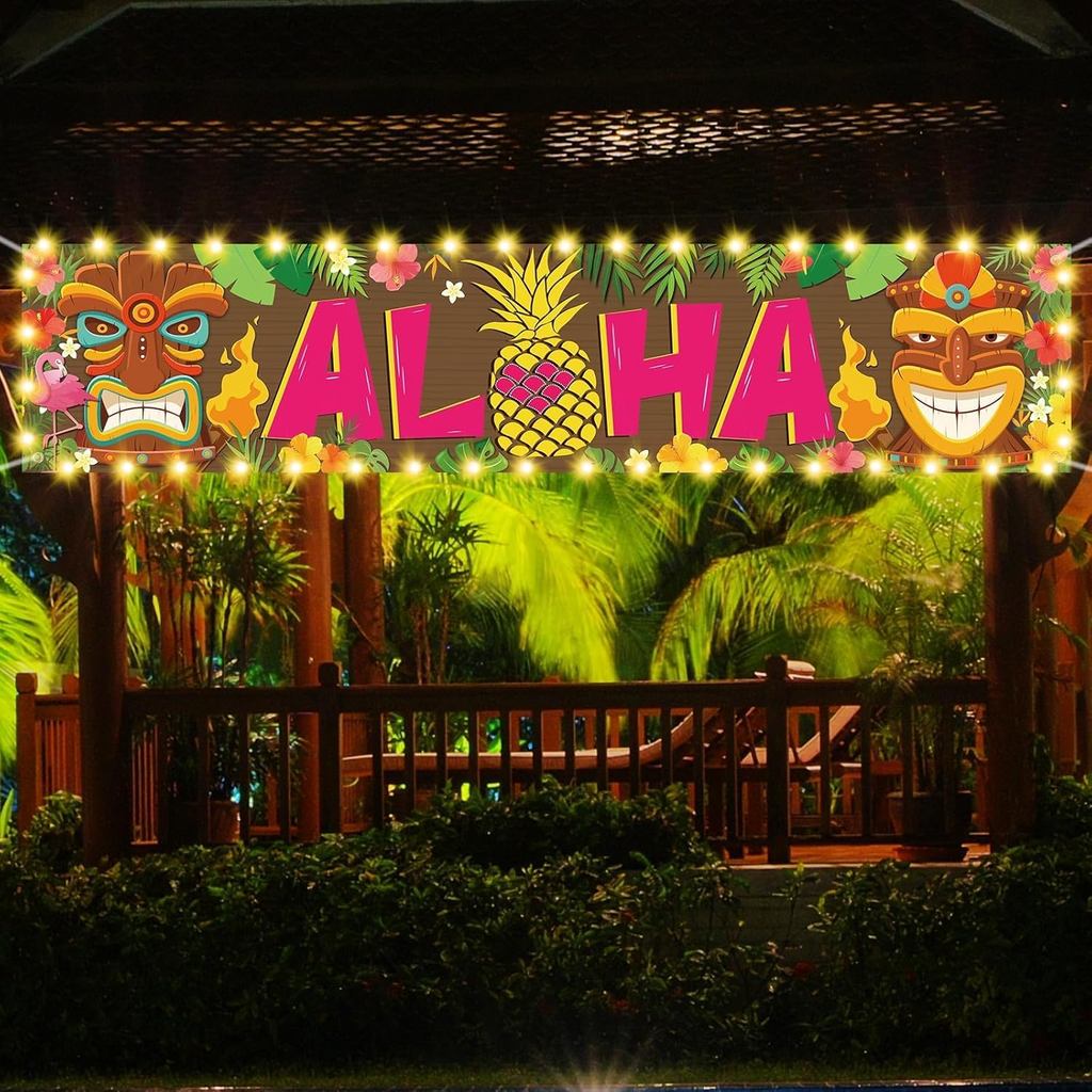 OuMua Đồ trang trí tiệc Luau Hawaii, Đồ trang trí tiệc Aloha, Đồ trang trí Tiki Ký hiệu Aloha có đèn