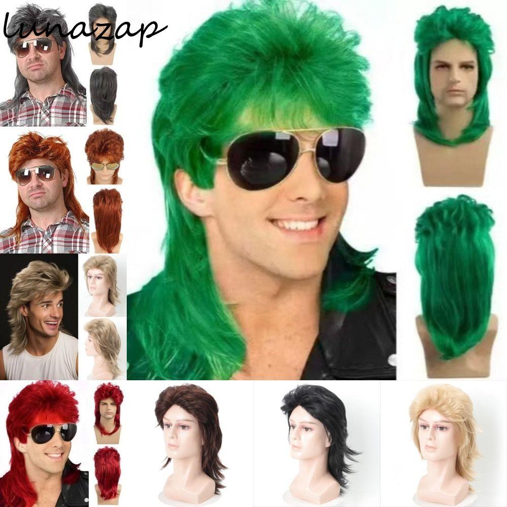 LUNAZAP Trang Phục Cosplay Retro với Tóc Giả Style 70s-80s Mullet,punk và Rocker Disco