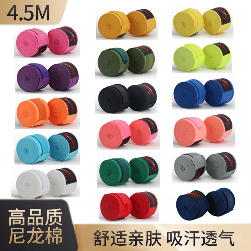 【Ready Stock】 Boxing 4.5 M Bandage Nylon Cotton Strap Gloves Fighting Boxing Bandage Muay Thai Sanda