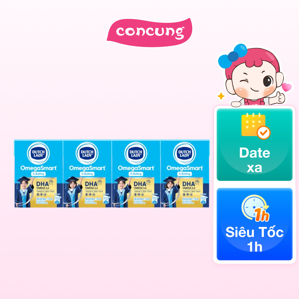 Sữa Dinh Dưỡng Dutch Lady OmegaSmart Ít Đường 110ml (lốc 4 hộp)