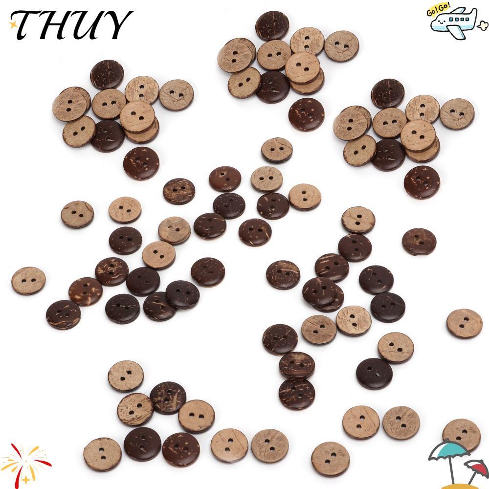THUY 200 Chiếc Nút Gỗ, Nút Vỏ Dừa Tinh Tế, Gỗ May Nâu 2 Lỗ Thủ Công Nút May Dự Án May