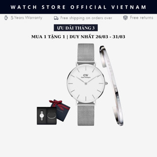 [Chính Hãng] Đồng Hồ Nữ Daniel  Classic Petite Sterling White Kèm Vòng Tay D . W Cuff Chính Hãng