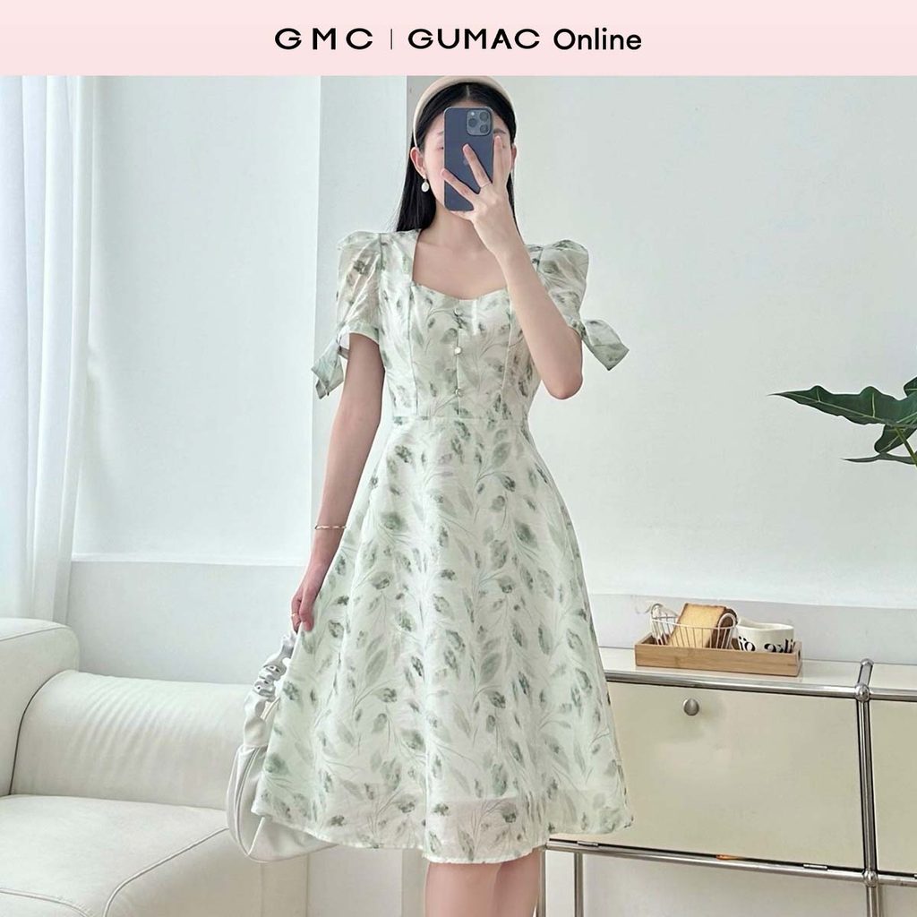 Đầm nữ hoa tay đính nơ thời trang GUMAC DE07012
