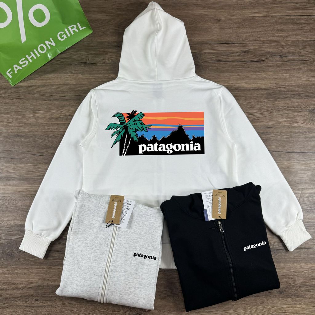 PAT*   Mountain-style coconut tree sunset letter print hooded zip-up sweatshirt jacket top hoodie