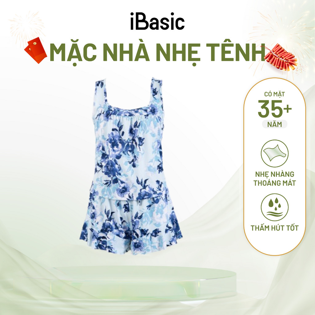 Đồ bộ mặc nhà nữ iBasic áo cộc tay quần đùi hoạ tiết nhún bèo HOMY046