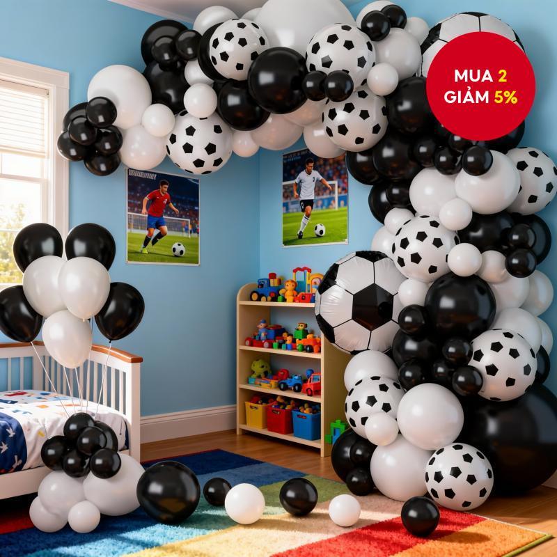 Vòng hoa bóng đá trắng đen - Bộ trang trí tiệc hoa văn bóng đá 126 mảnh