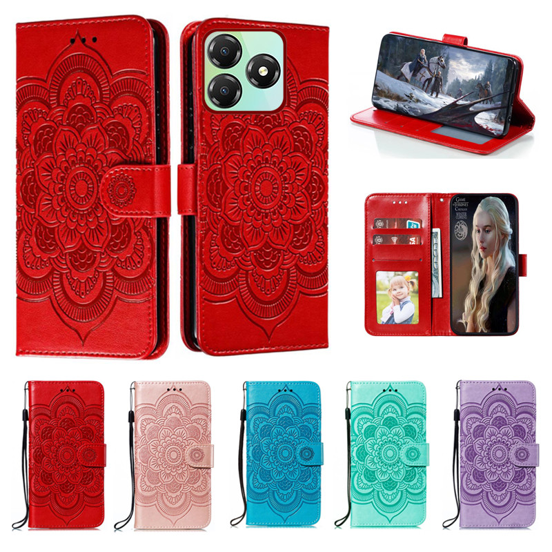 Emboss Hoa Da Ốp Lưng Điện Thoại ZTE Blade A36 Nubia A36 4G Datura Ví Lật Sách Bao Funda