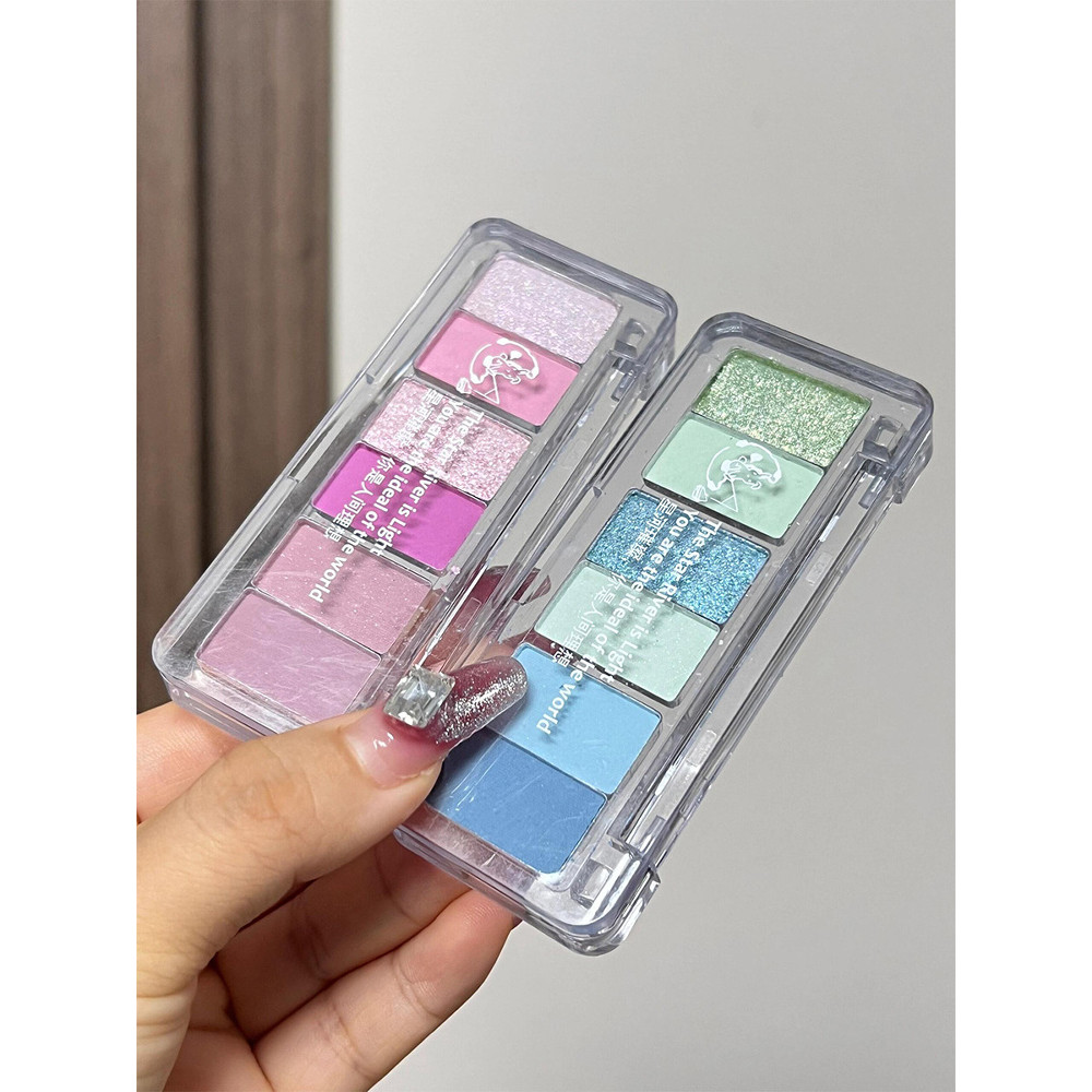 Spot Goods#Summer ice-clear blue-green！Cool Dopamine Eyeshadow Palette2025New Super Hot Makeup Pearl