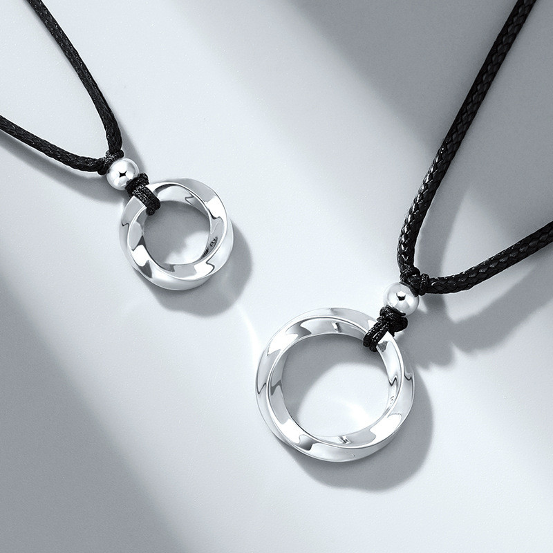 Premium In-Stock#Pure Silver999Mobius Strip Couple Necklace Pure Silver Ancient Method Peace Buckle 