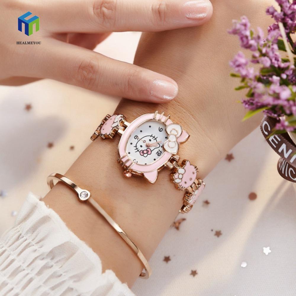 HEALMEYOU Đồng hồ đeo tay Kitty, Đồng hồ hoạt hình KT Cat Quartz Watch, Thời trang Anime Điện tử Kaw