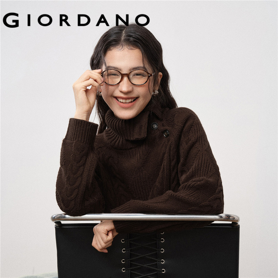 GIORDANO WOMEN Cable knit oblique collar sweater 18355231