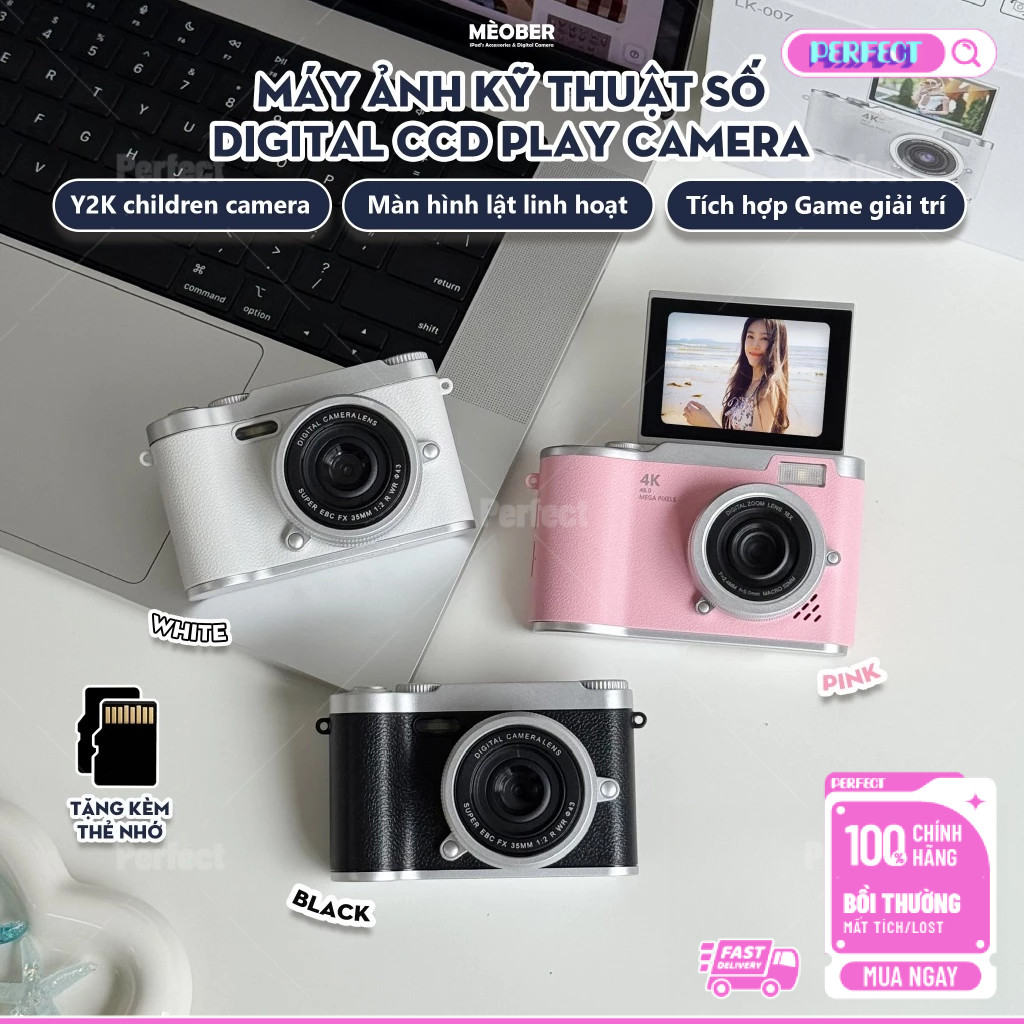 Máy Ảnh Mini 32G CCD Kỹ Thuật Số 4K Retro Thời Trang Chụp Ảnh Quay Phim Chơi Game Phù Hợp Du Lịch Học Sinh