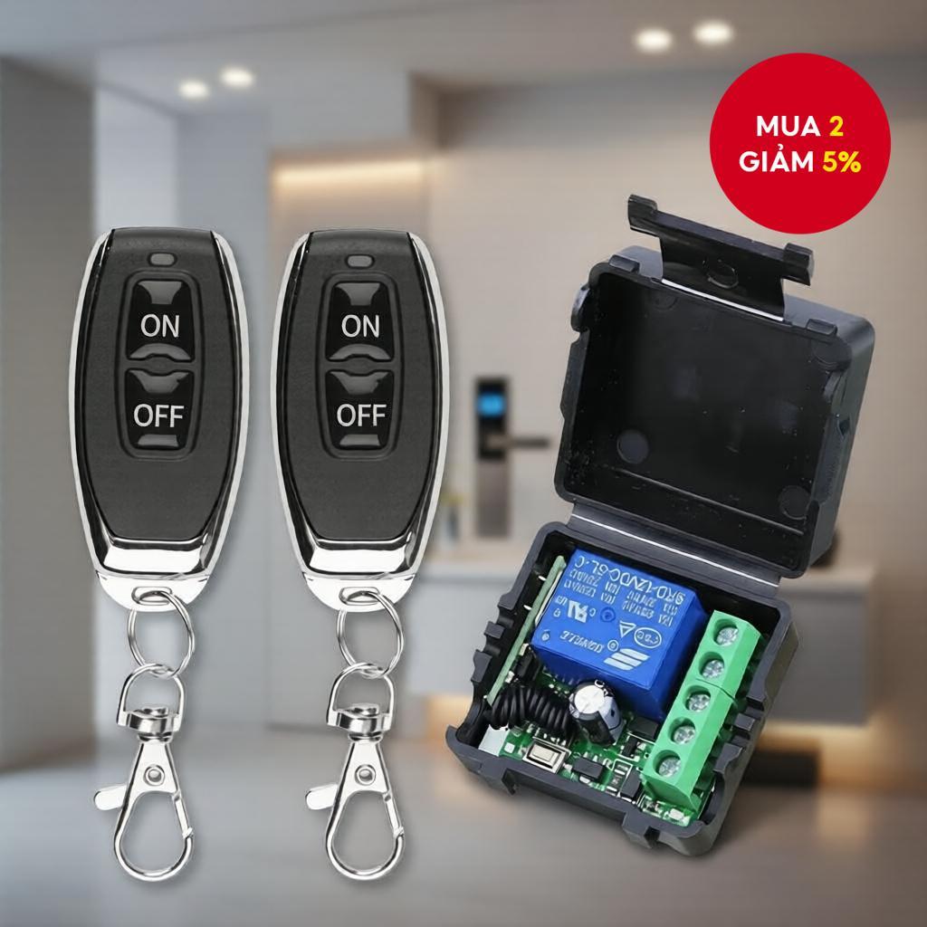 Bộ thu phát không dây RF 433Mhz 12V 1CH Relay Receiver 10A và bộ phát 2CH cho khóa cửa điện từ.