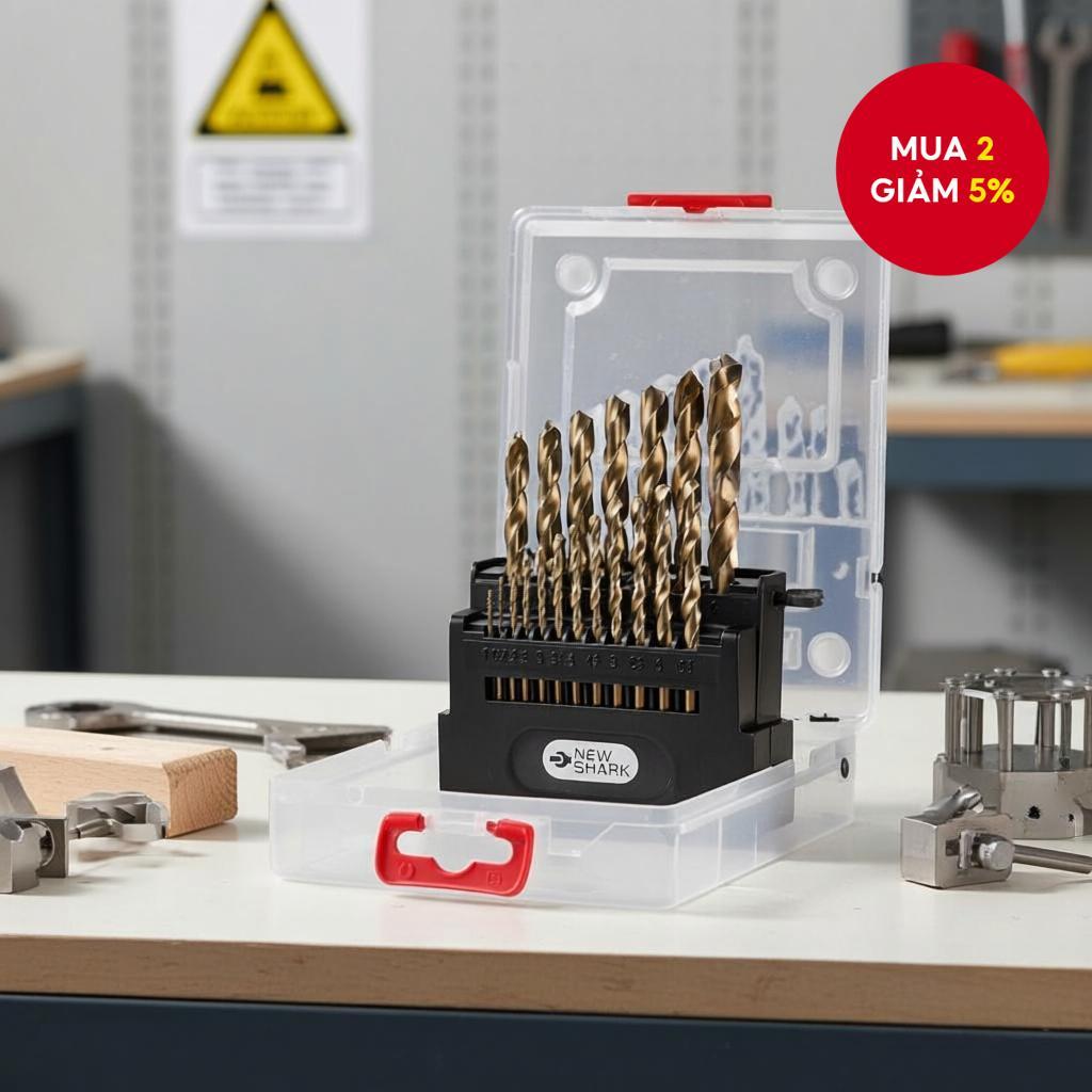 Bộ mũi khoan kim loại Cobalt 5% M35 (1-10mm/19 chiếc), mũi xoắn Jobber chuôi thẳng cho thép cứng và 