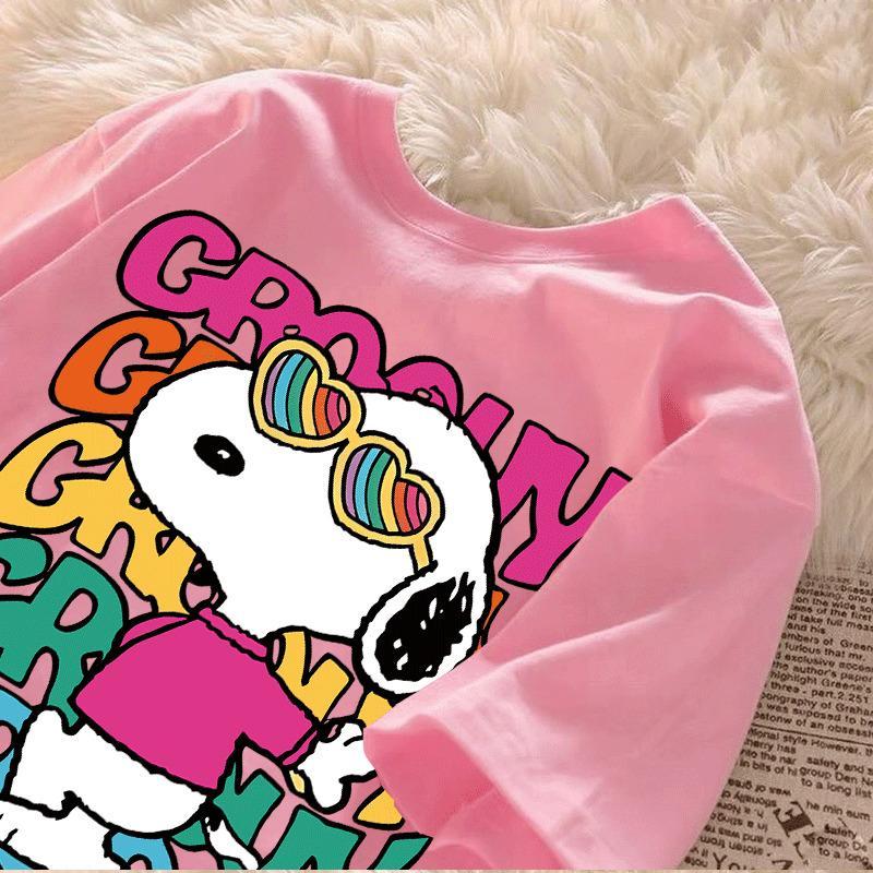 short, bright, summer shirt, loose, cotton, 90-150 cm, 3-14 years old, cartoon, Snoopy