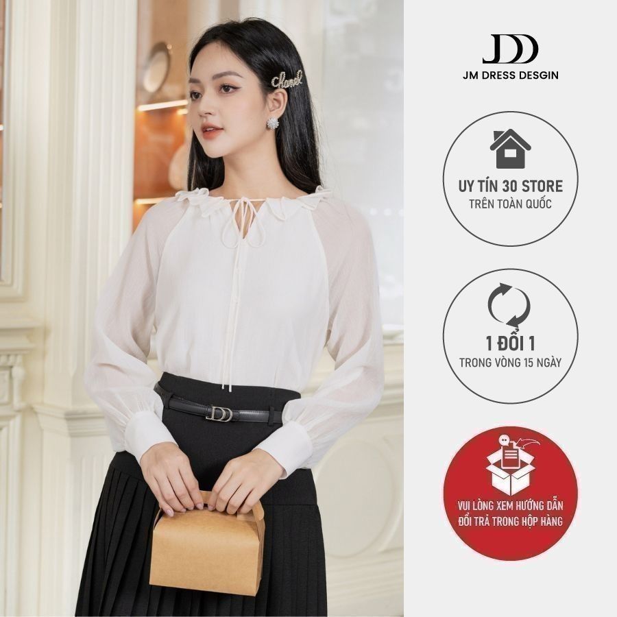 Áo sơ mi thiết kế JM Dress Design cổ V phối bèo tay raclang 2S27.2309WF