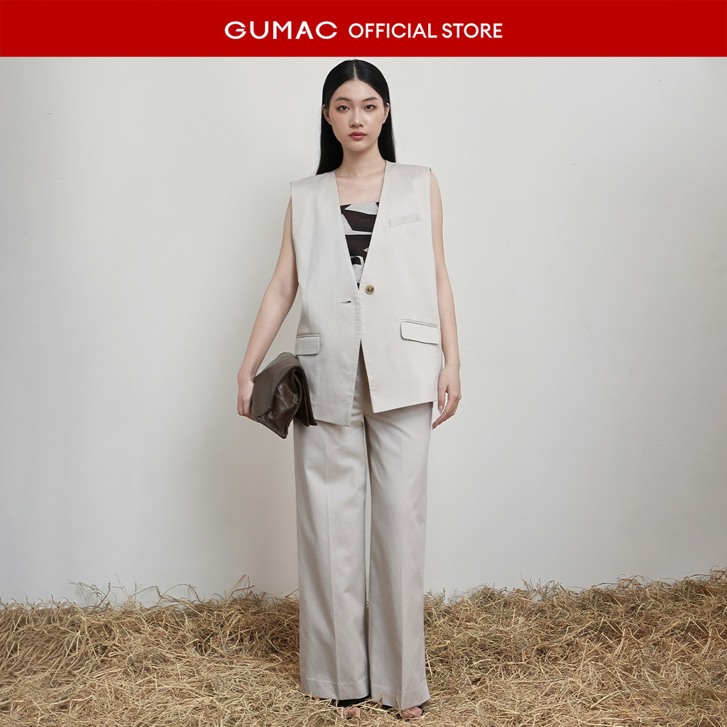 [ALEEVA x GUMAC] Set lẻ Áo khoác gile EOWG01082 (Gilet jacket) - Quần tây ống rộng EQG01072 (Wide-le