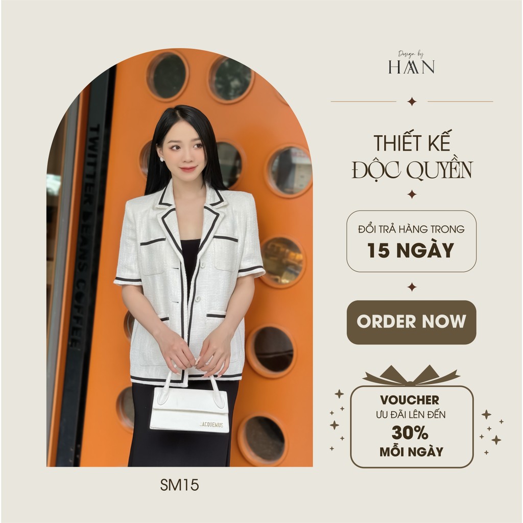Áo Blazer dáng suông rộng chất liệu dạ tweed trong lót lụa, 2 màu đen trắng HAAN DESIGN💕(SM15)