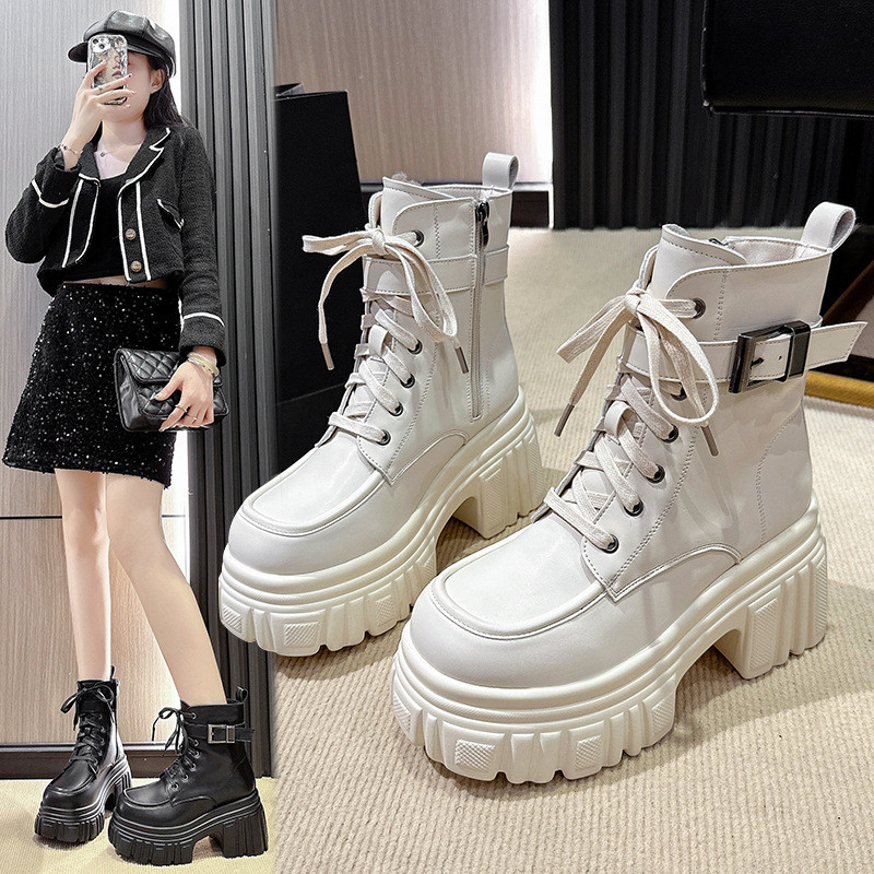 Mùa Thu Đông Phong Cách Mới Nhỏ Buộc Dây Muffin Martin Boots Thời Trang Tất Cả Trận Đấu Mỏng Hơn Nhì