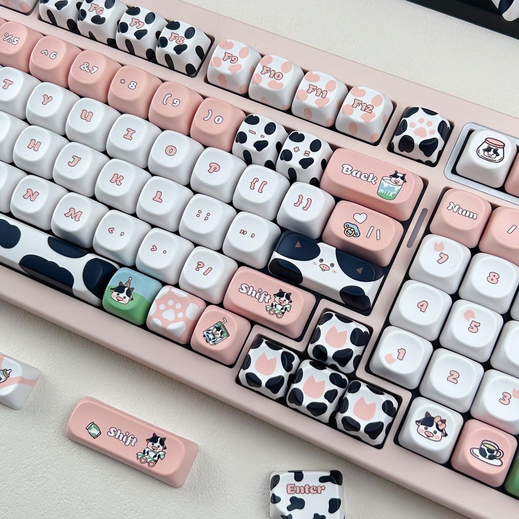 MAIMOOO Hoạt Hình Bò Keycap MOA Profile 120 Phím PBT Aula F75 F99 RK100 Thuốc Nhuộm Thăng Hoa Màu Hồ