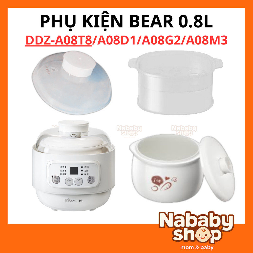 Thố sứ nồi Bear 0.8l, thố sứ nồi nấu chậm 0.8l, nắp thay thế nồi bear, nắp nồi nấu châm 0.8l,Bear 0.