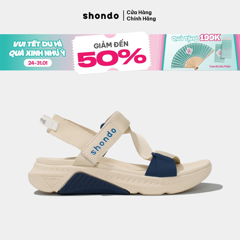 Giày Sandals Nam Nữ Shondo F7 Racing Be Phối Xanh Dương F7R2530