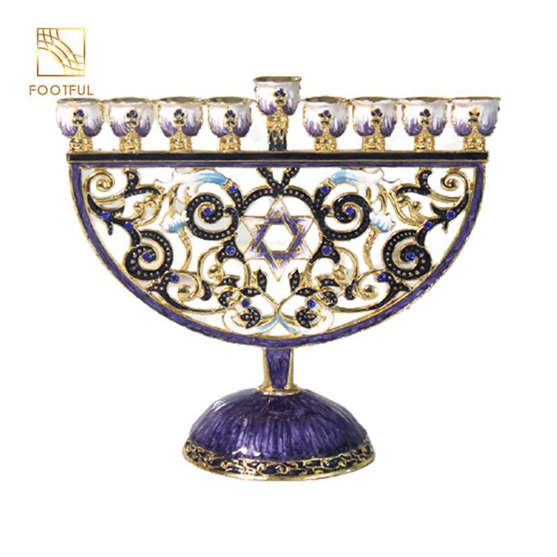 Vẽ Tay Menorah Candelabrum Tôn Giáo Bejeweled 9 Nhánh Chân Nến Đảng Bàn Trung Tâm Đồ Trang Trí