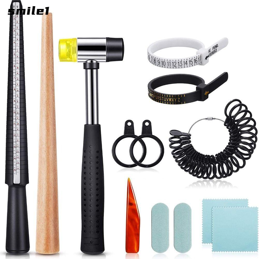 SMILE US UK Ring Mandrel Set, 11 Cái US Size 1-13 Kích Thước Một Nửa, Bộ Dụng Cụ Đo Búa Cao Su