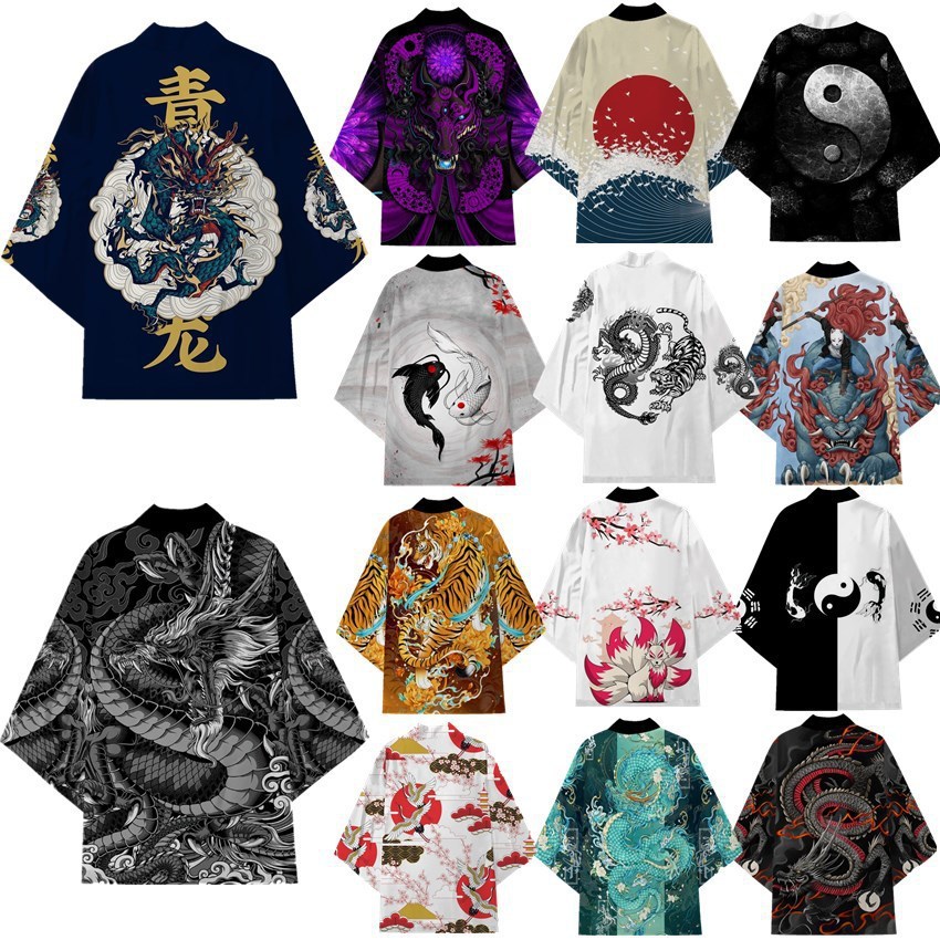 Áo Khoác Haori Cardigan Kimono Phong Cách Trung Hoa Rồng Totem Cho Nam