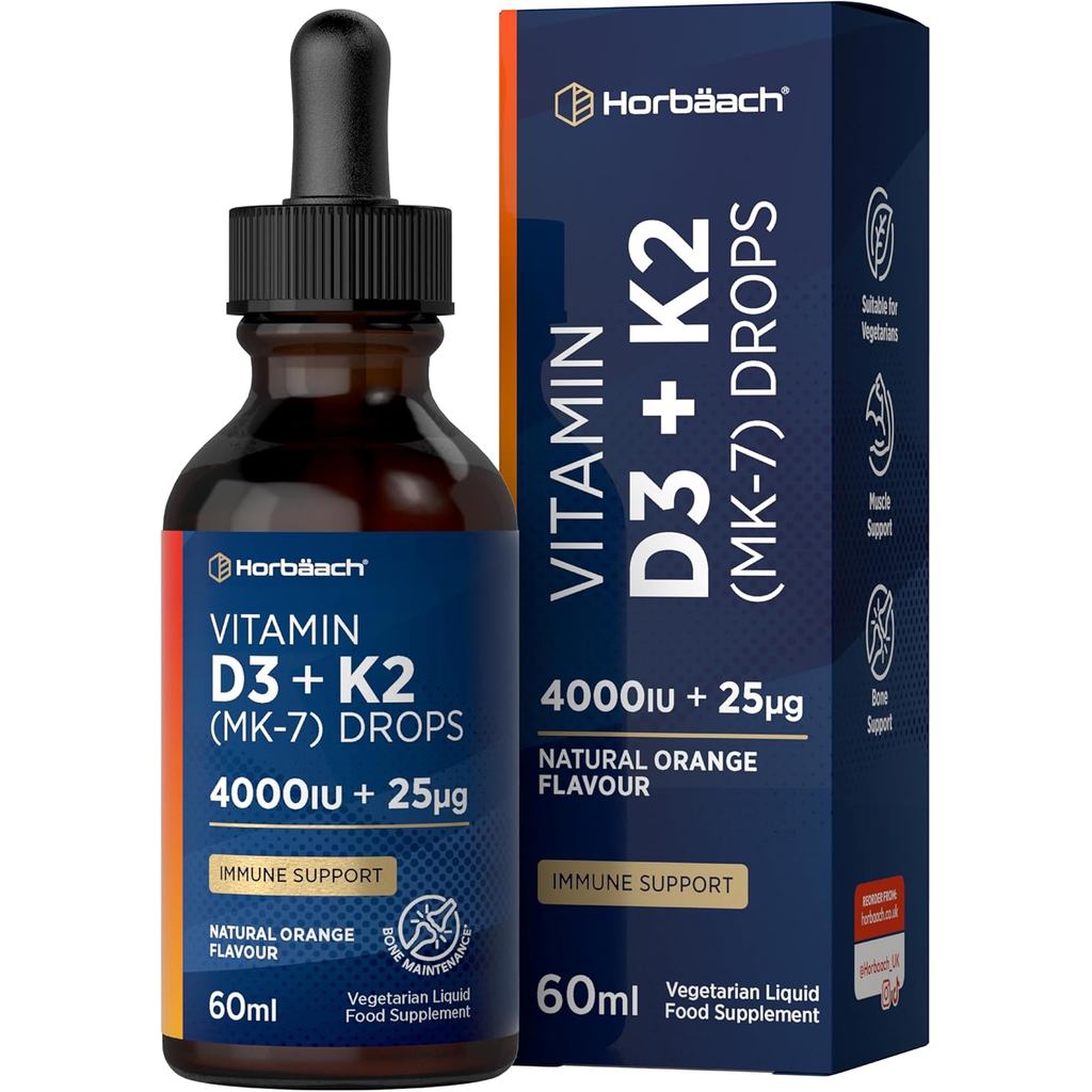 Vitamin D3 K2 Giọt Cường Lực Cao | 60mL | 4000iu Vitamin D3 + 25ug Vitamin K2 dưới dạng Menaquinone 