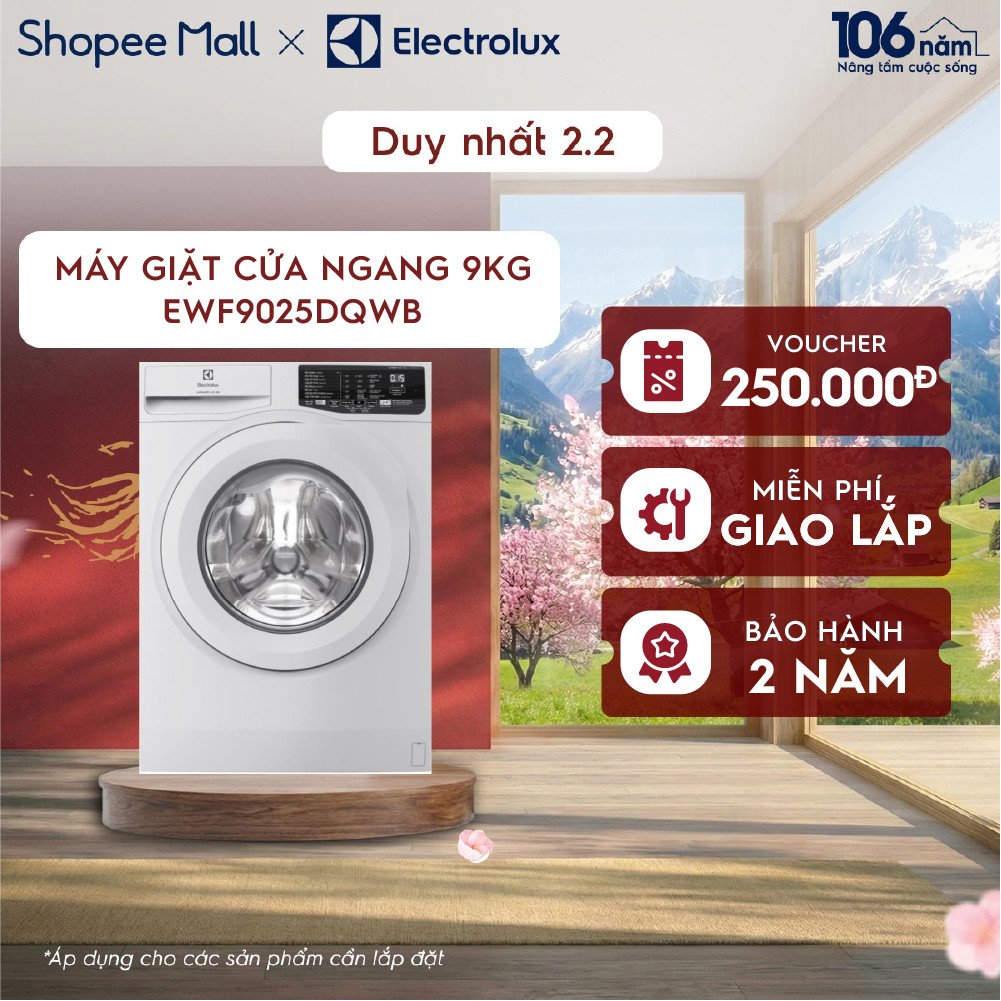 Free giao lắp - Máy giặt cửa ngang Electrolux 9kg UltimateCare 100 - Trắng EWF9025DQWB - Động cơ Inv