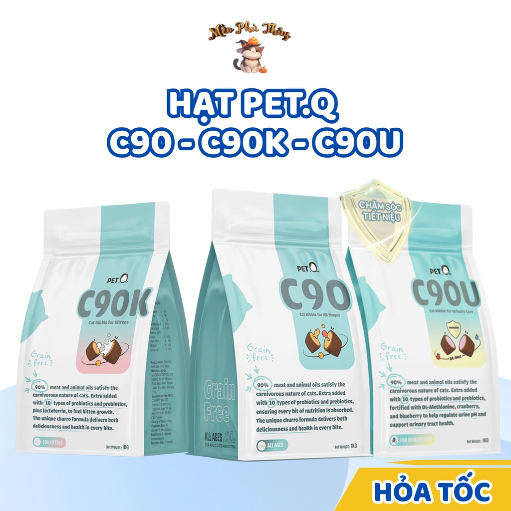 Thức ăn hạt cho mèo PetQ Hạt Churro C90 C90K C90U 90% từ thịt & dầu động vật hạt có nhân dễ tiêu hóa