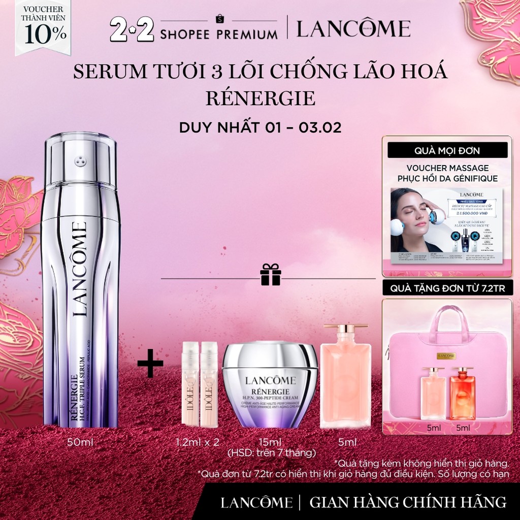 Dưỡng Chất (Serum) Tươi 3 Lõi Ngăn Ngừa Lão Hóa Lancome Renergie Triple 50ml