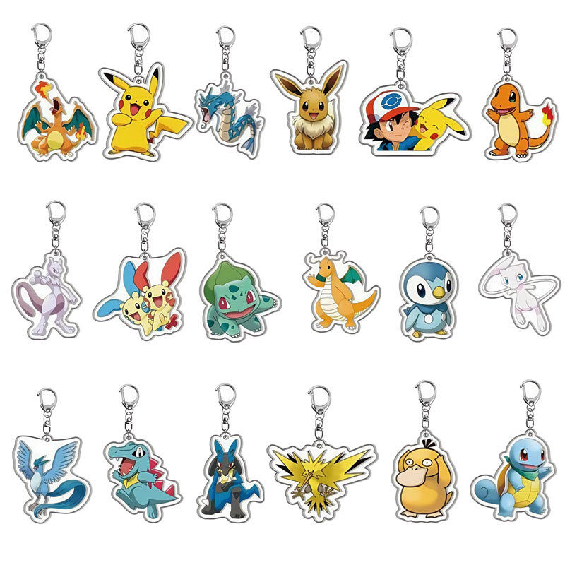 Pokemon Kawaii Acrylic Keychain Elfin Figure Pikachu Bulbasaur Psyduck Squirtle Genga