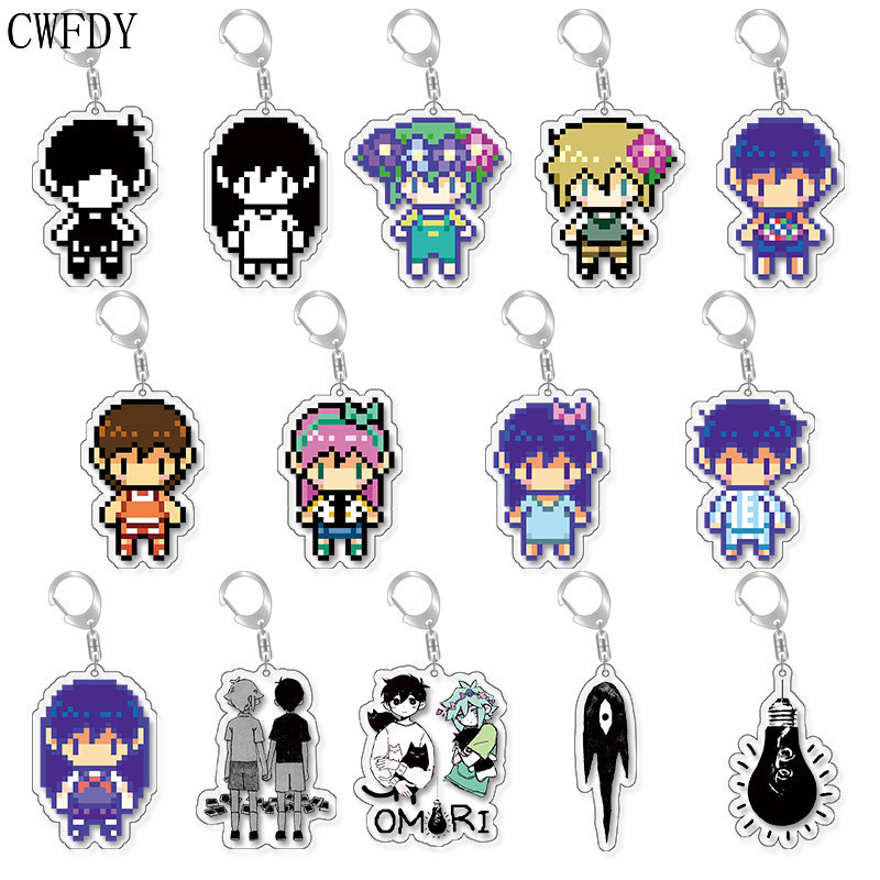 Game Omori Pixel Figure Acrylic Keychain For Accessories Basil Kel Sunny Pendant