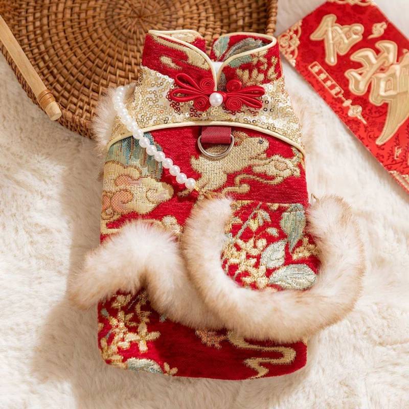New Chinese Dog New Year Clothes Pets' New Year Clothes Thickened Cotton Padded Coat New Chinese Dog