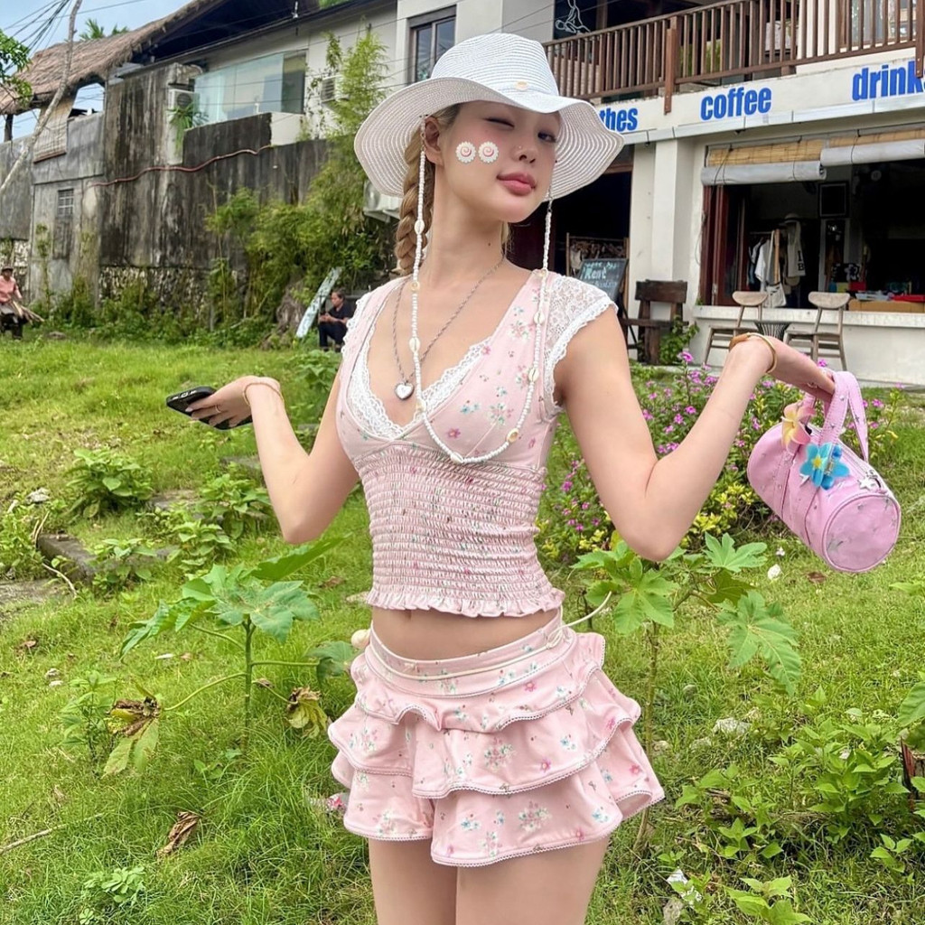 GLOWNY Butterfly Knot Multi-layer Lace Short Skirt Casual Versatile Summer Women ellagross Same Styl