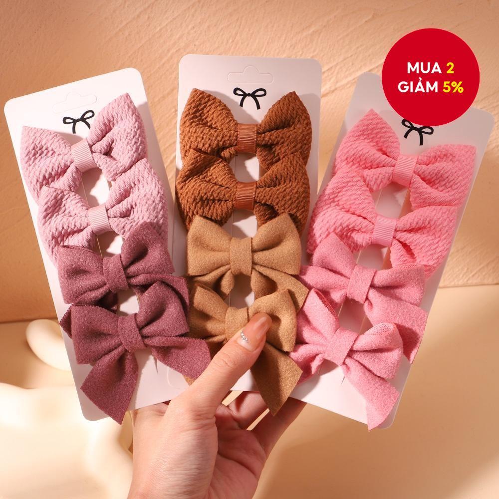 4 Cái / bộ Dễ Thương Màu Nơ Kẹp Tóc Cho Trẻ Em Nylon Mềm Handmade Mũ Phụ Kiện Tóc