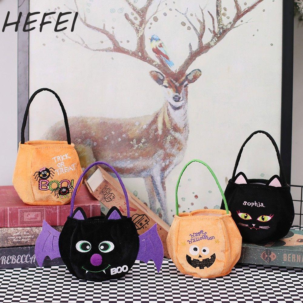 HEFEI Túi xách HEFEI Halloween Tiệc Giỏ quà vui vẻ Túi Tote bí ngô mèo đen