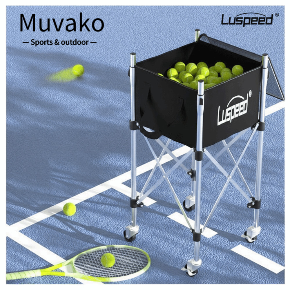 Xe đẩy chèn bóng tennis MUVAKO - Công suất lớn, điều chỉnh độ cao dễ dàng, khung thép không gỉ từ Lu