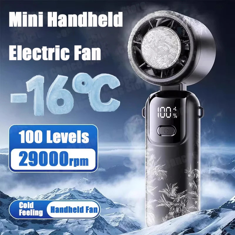 ToKerNew Refrigeration Handheld Electric Fan High-speed Violent Turbo Fan Folding Neck Hanging Ice P