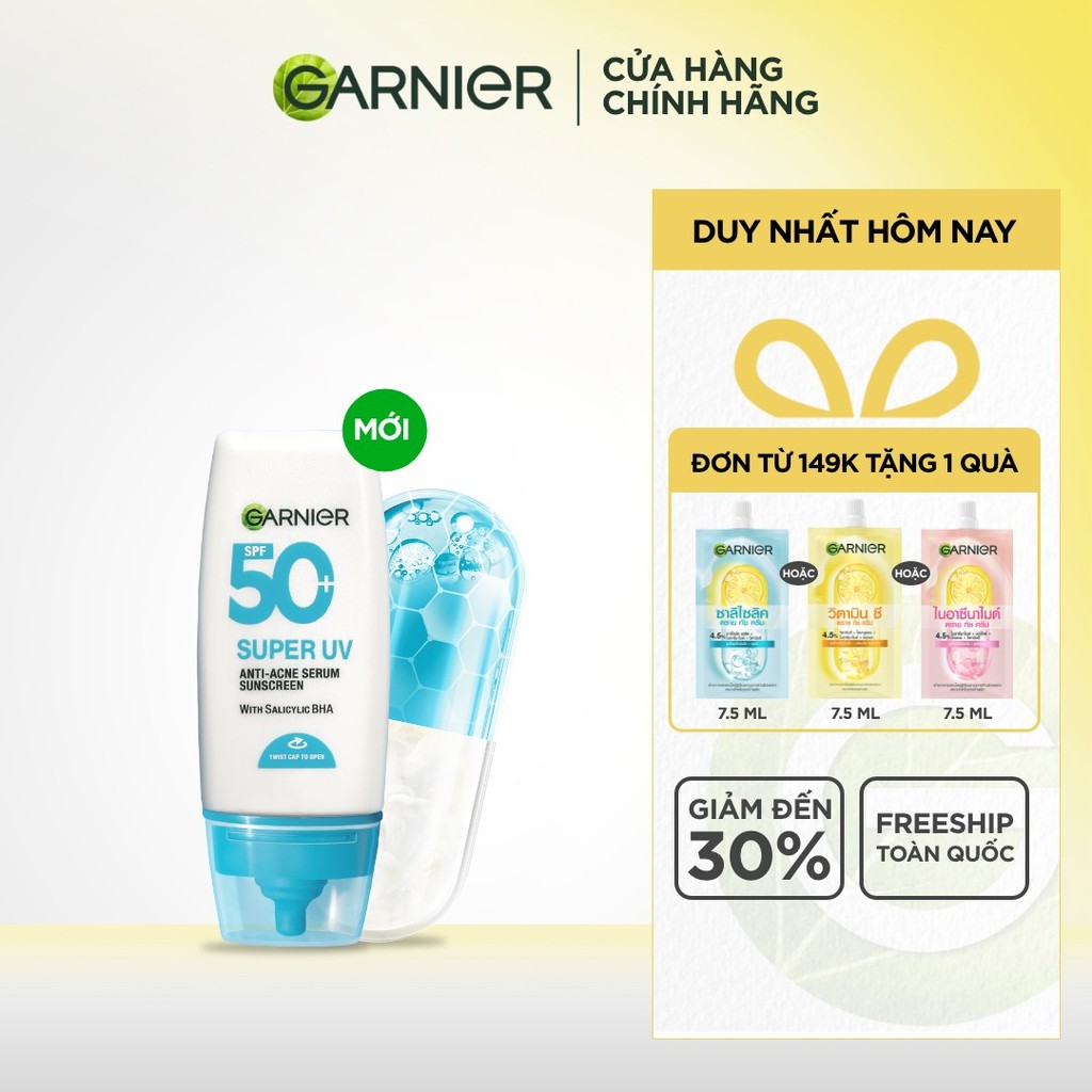Kem Chống Nắng Garnier Phổ Rộng Kiềm Dầu Đến 12H & Hỗ Trợ Giảm Mụn Spf 50+PA++++ 30ML