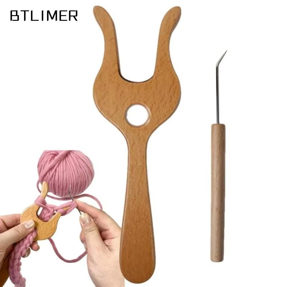 ESSECCOME Công cụ bện, Dụng cụ Macrame Sợi sang trọng Nĩa đan bằng gỗ, Dụng cụ xử lý Bộ đồ dệt kim D