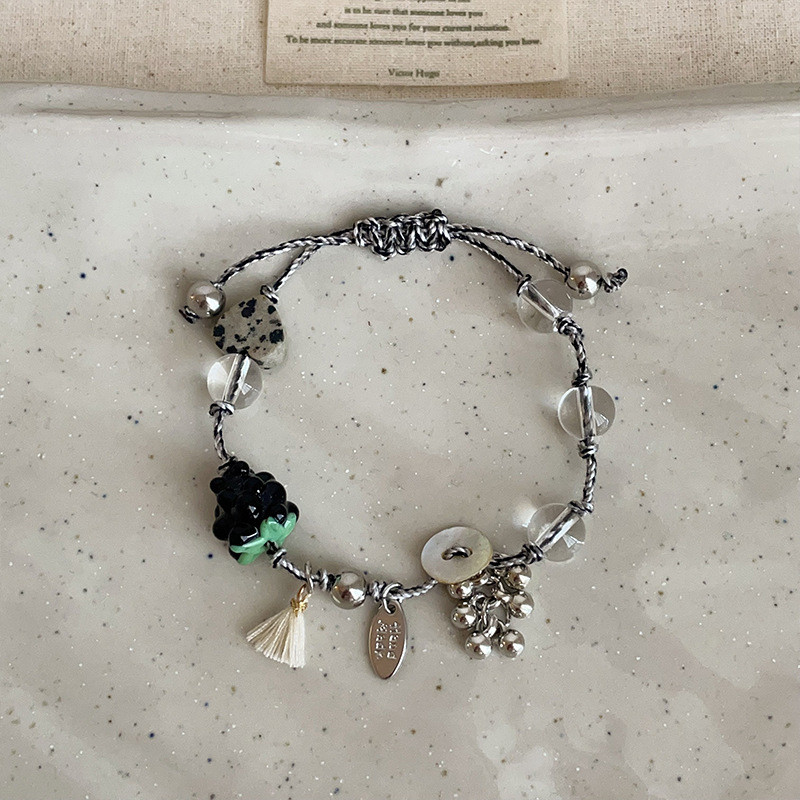 【Ready Stock】 Multi-Element Natural Stone Crystal Braided Rope Bracelet Women's New Chinese Style Li