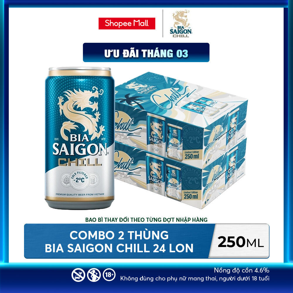 Nồng độ cồn 4.6% - Combo 2 Thùng 24 Bia Sài Gòn Chill 250ml