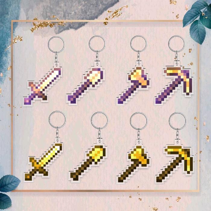 Ganci Gantungan kunci akrilik acrylic weapon minecraft sword, pickaxe, axe, shovel